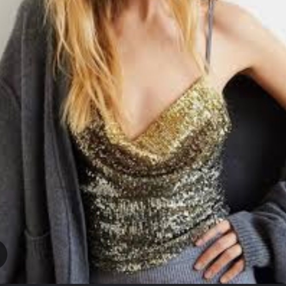 Free People Stop and Stare crop Cami Gold Dust Sequin XS